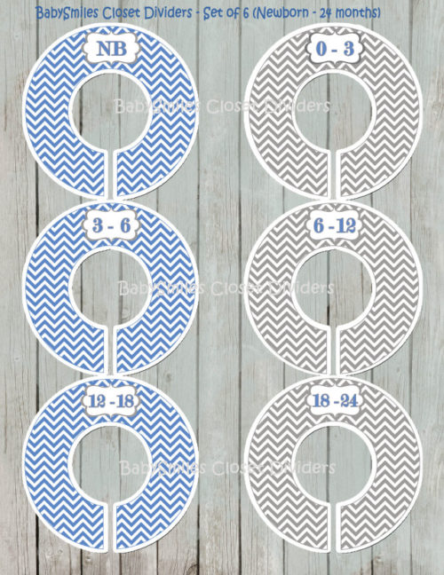 Custom Closet Dividers - Newborn to 24 Months - Navy Blue and Grey Chevron Pattern 108