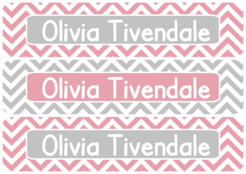 Pink & Grey Chevron Personalized Name Labels