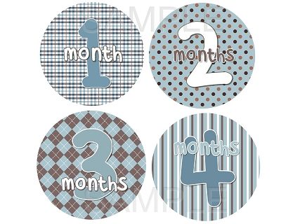 Jadon - Baby Blue and Brown Patterns Monthly Photo Stickers