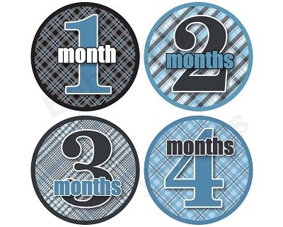 Jonathan - Blue, Black & Plaid Pattern Monthly Photo Stickers