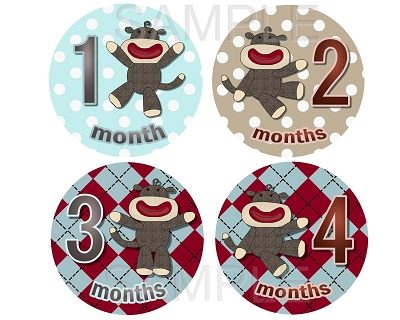 Leo - Lil Cute Baby Sock Monkey Monthly Photo Stickers