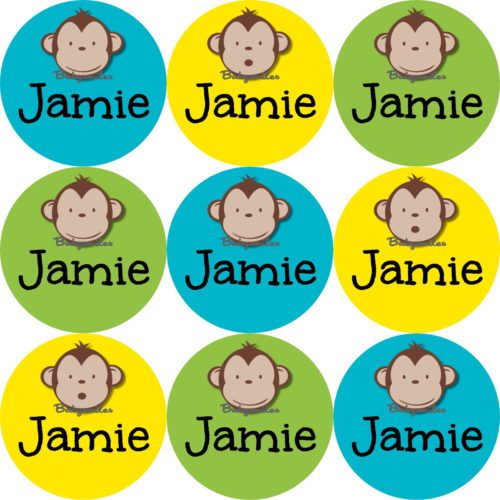 Adorable Monkey Boy Round Name Label Stickers