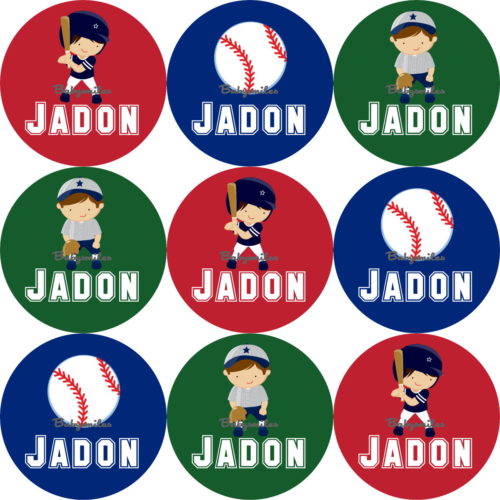 Baseball Round Name Label Stickers