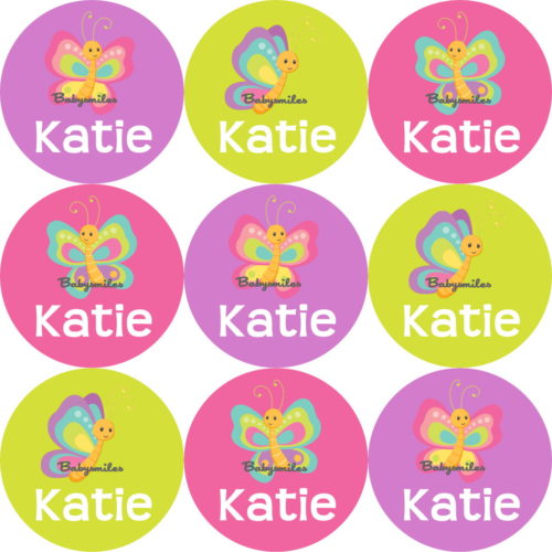 Beautiful Butterfly Round Name Label Stickers