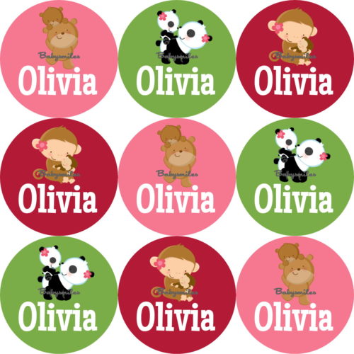 Cutie Animals Round Name Label Stickers