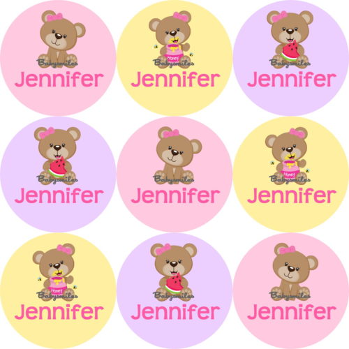 Cutie Bear Round Name Label Stickers