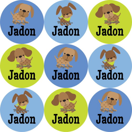 Cutie Dog Boy Round Name Label Stickers