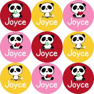 Cutie Panda Round Name Label Stickers 1