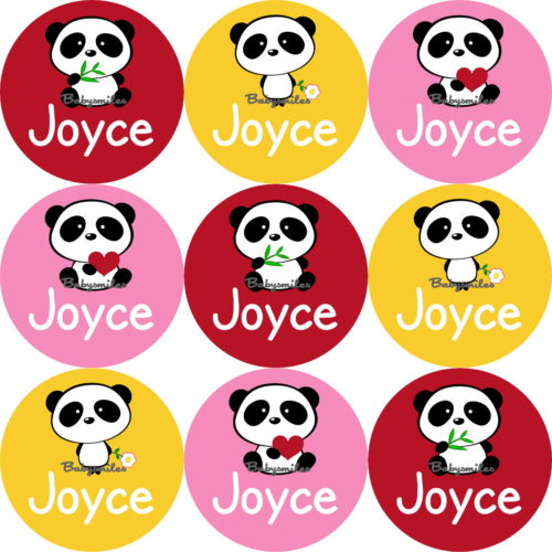 Cutie Panda Round Name Label Stickers