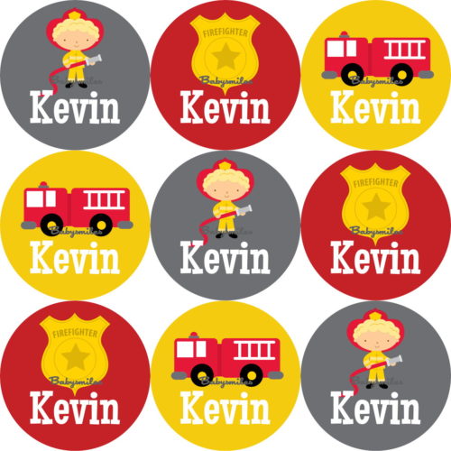 Firefighter Hero Round Name Label Stickers