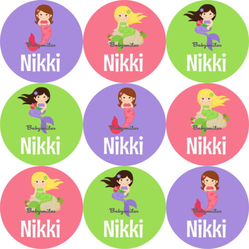 Mystical Mermaid Round Name Label Stickers