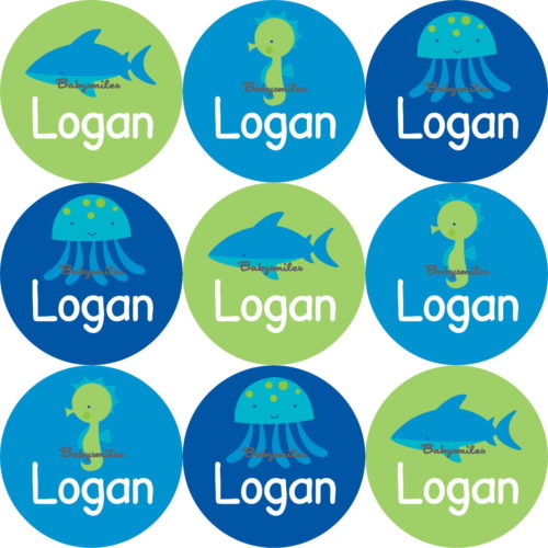 Seaworld Animal Boy Round Name Label Stickers